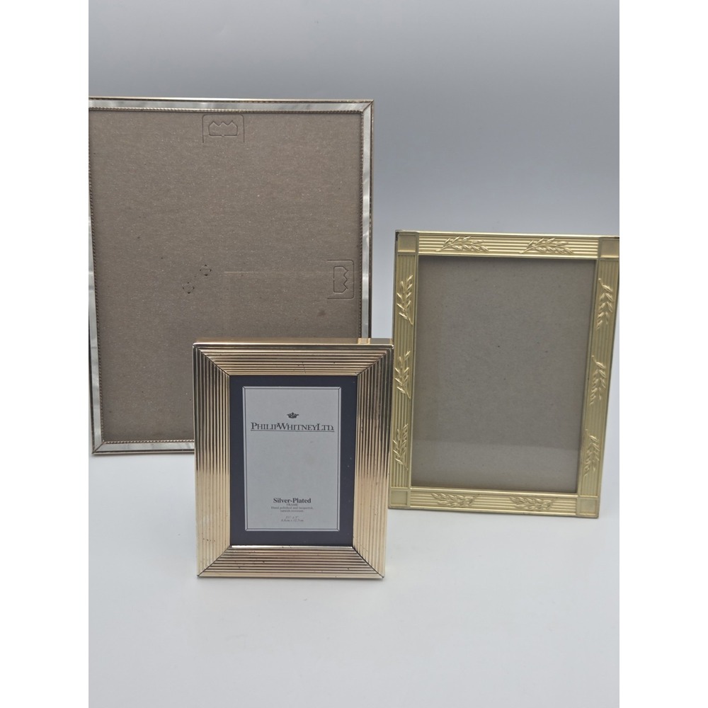 Vintage BRASS Gold/Silver Tone PICTURE FRAMES Lot of 3 MCM 3.5x5 5x7 8x10